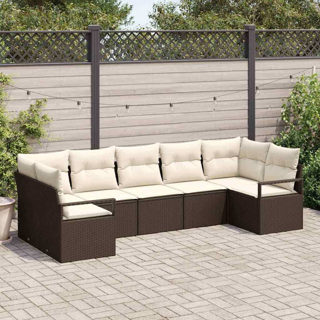 Garten-Sofa-Set mit Kissen mit Speicher 7 pcs Braun und Creme